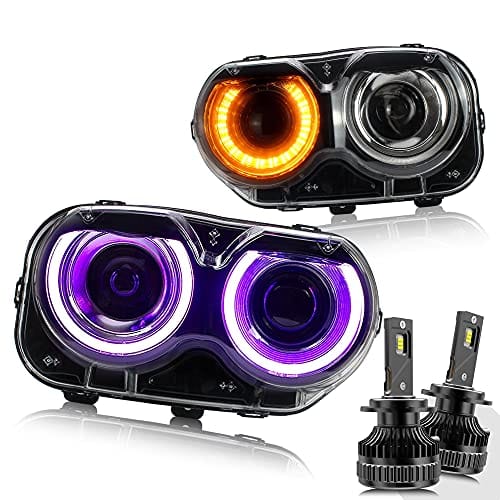 Multicolor Headlights for Dodge Challenger Models, Compatible with R/T, R/T Scat...