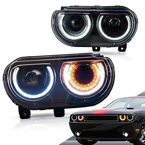 VLAND Projector Headlights for Dodge Challenger with Sequential Indicator Halo, ...