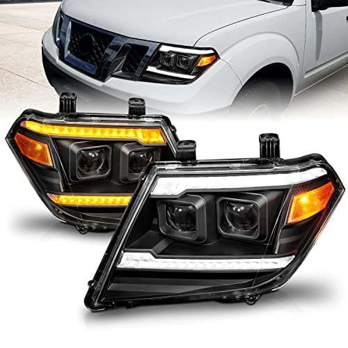AmeriLite Nissan Frontier LED DRL Switchback Projector Headlight Set - Driver an...