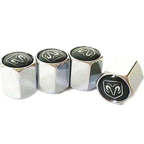 Dodge Ram Chrome Tire Valve Caps with Black Logo