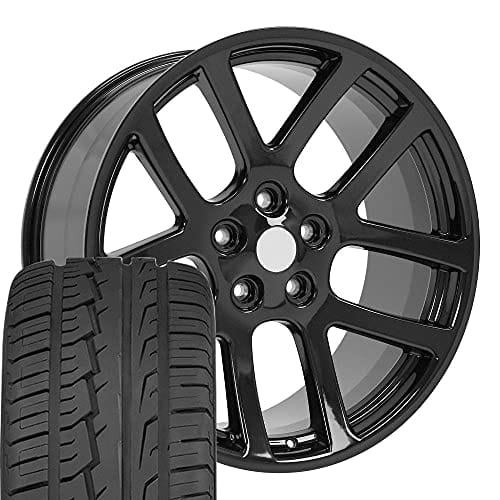 OE Wheels DG51 22 Inch Gloss Black Rims and Tires for Ram SRT Style 5x139.7 22x1...