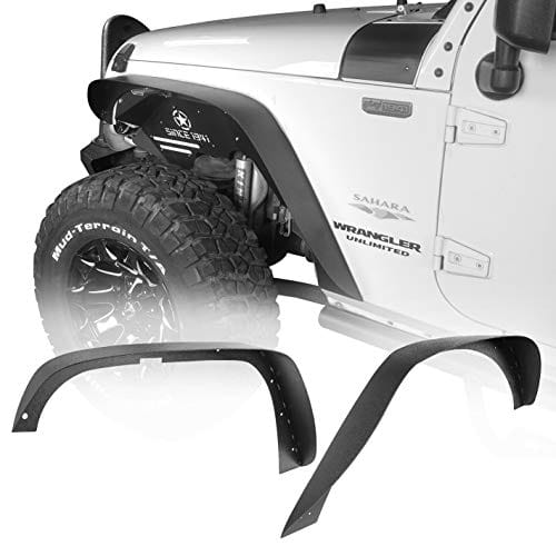 Hooke Road Wrangler JK Steel Fender Flares - Front and Rear Flat Mud Guards for ...