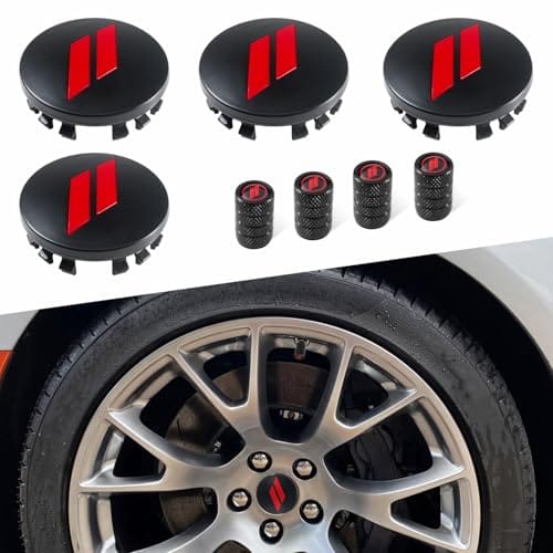 REMOCH 4-Pack 63mm Wheel Center Cap Covers for Dodge Models - Red Rim and Valve ...