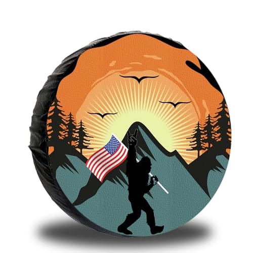 Jusen Rv Trailer Spare Tire Cover With Waterproof Leather  American Flag Desi...