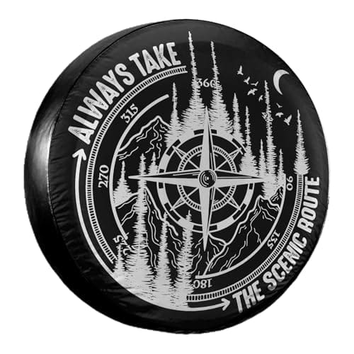 Camper Spare Tire Cover 15 Inch- Scenic Route Compass Design - Durable Pvc Le...