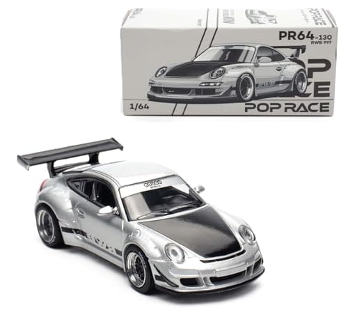 Diecast Model Car Compatible With Pop Race 164 Porsche 911 Rwb 997 Silver Lim...
