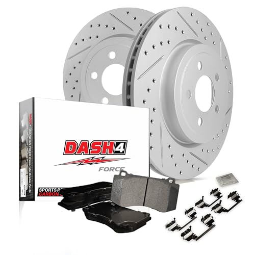 Drilled Slotted Brake Rotors  Sports Performance Carbon Fiber Full Brake Pads...