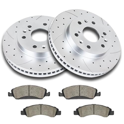 Front Brake Kit Drilled And Slotted Brake Rotors Ceramic Brake Pads For Cadil...