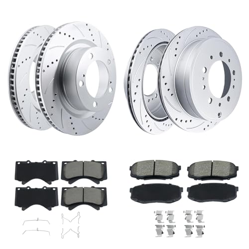 Disc Brake Pads And Rotors Kit Drilled And Slotted Geomet-coated Brake Rotors...