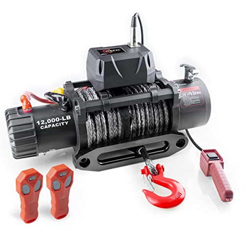 Rugcel Winch 12000lb 12v Truck Waterproof Electric Black Synthetic Rope Elect...