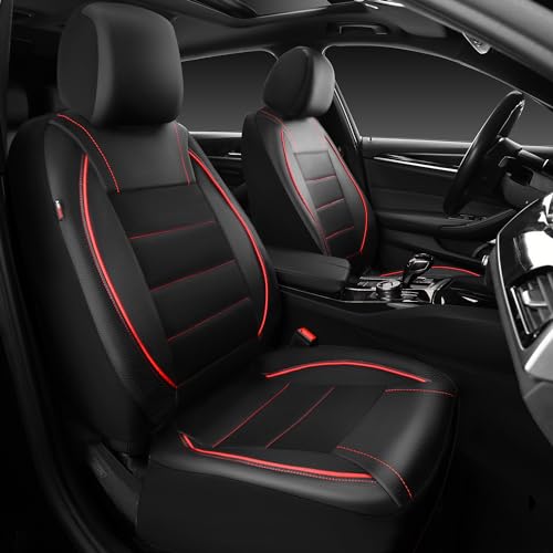 Car Pass Universal Fit Piping Leather Two Front Seat Covers Waterproof Faux L...