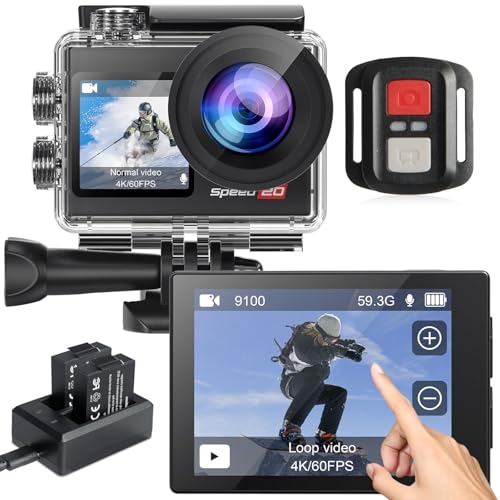 Hiicam Action Camera 4k60fps 20mp With Touch Screen Eis Remote Control 131 Ft...