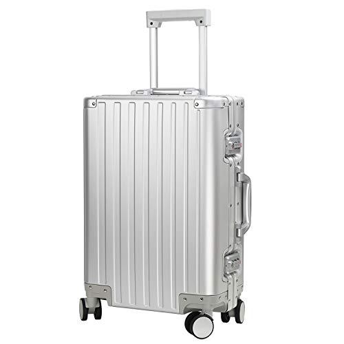 Sindermore 25-inch Aluminum Checked Luggage Silver - Full Metal Shell - Crush...