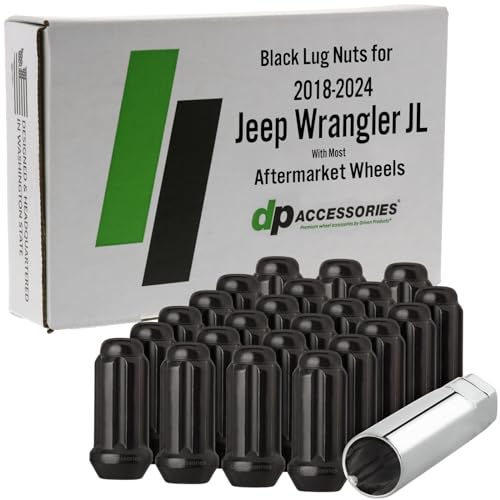 Dpaccessories Lug Nuts Compatible With 2018-2024 Jeep Wrangler Jl  Black Spli...