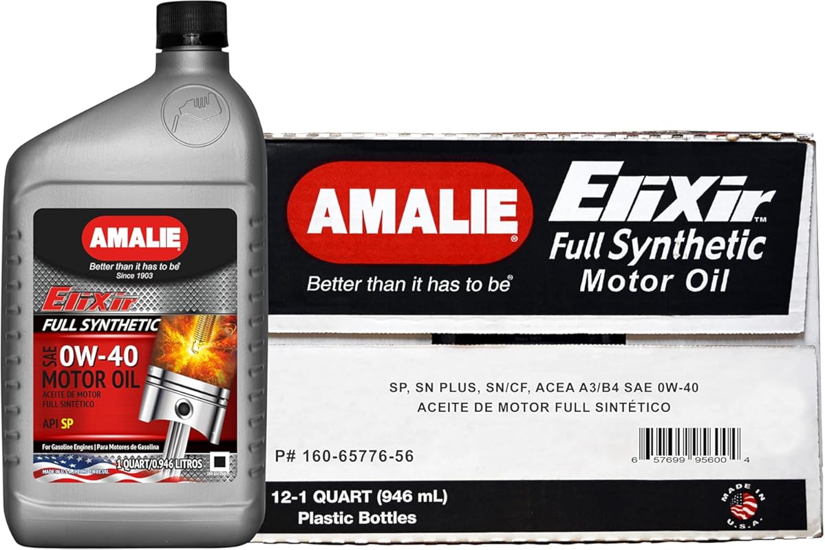 Amalie Elixir Full Synthetic Motor Oil 0W-40, 1 Quart, Pack of 12