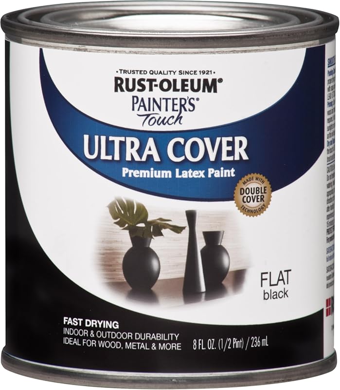 Rust-Oleum 1976730 Painter's Touch Latex Paint, Half Pint, Flat Black,