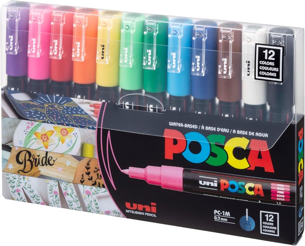 Posca Extra Fine Paint Markers: 12 Colors for Detailed Art on Canvas a