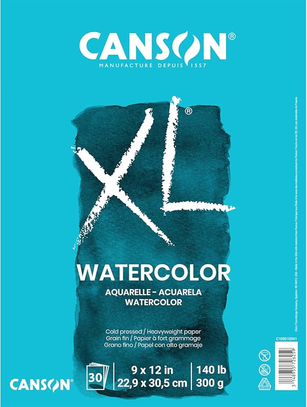Canson XL Series Watercolor Pad, Heavyweight White Paper, Foldover Bin