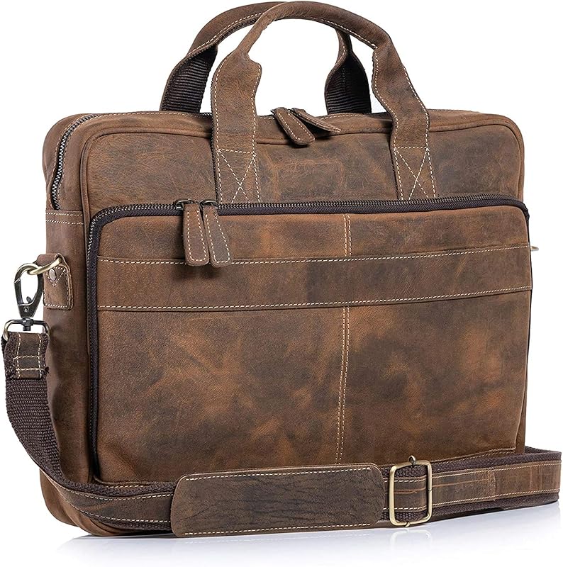 A Leather Briefcase and Messenger Bag for 18-inch Laptops, For Men and