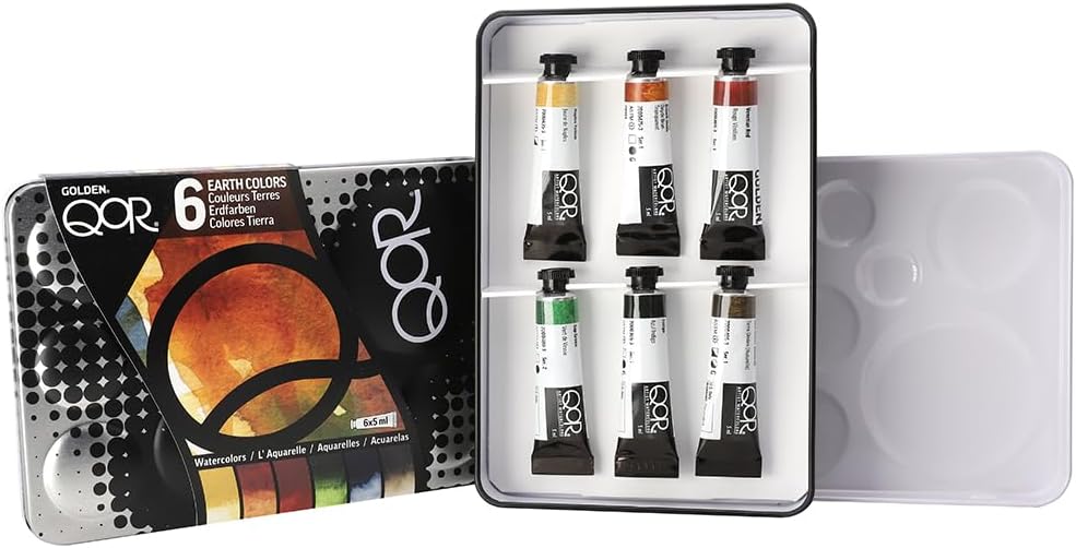 QoR Earth Colors 6 Set by GOLDEN, 6 x 5 ml tubes, Professional Waterco