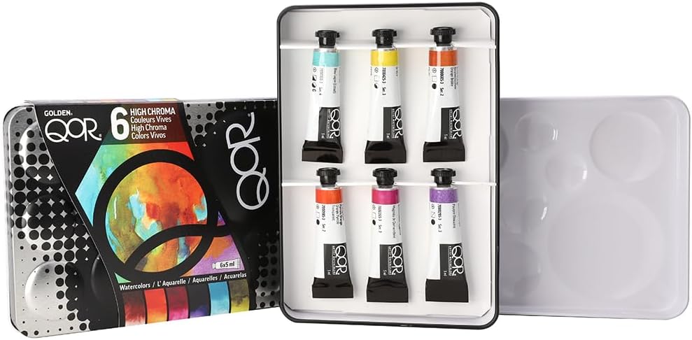 QoR High Chroma 6 Set by GOLDEN, 6 x 5 ml tubes, Professional Watercol