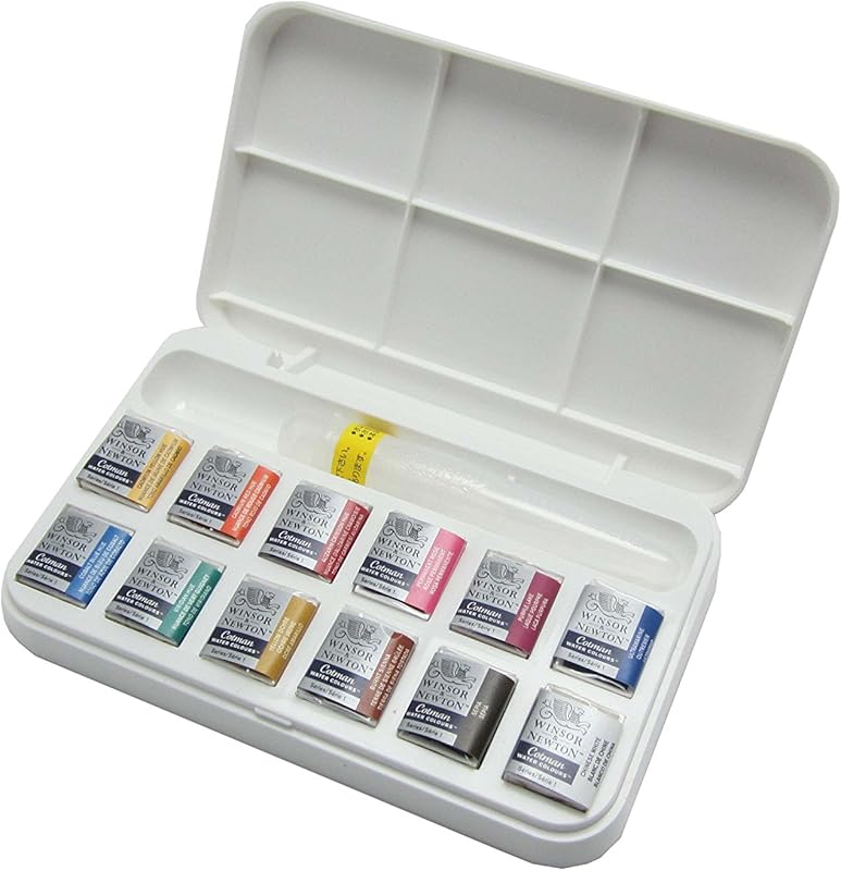 Winsor & Newton Cotman Half Pan Watercolor Set with 12 Colors and Brus