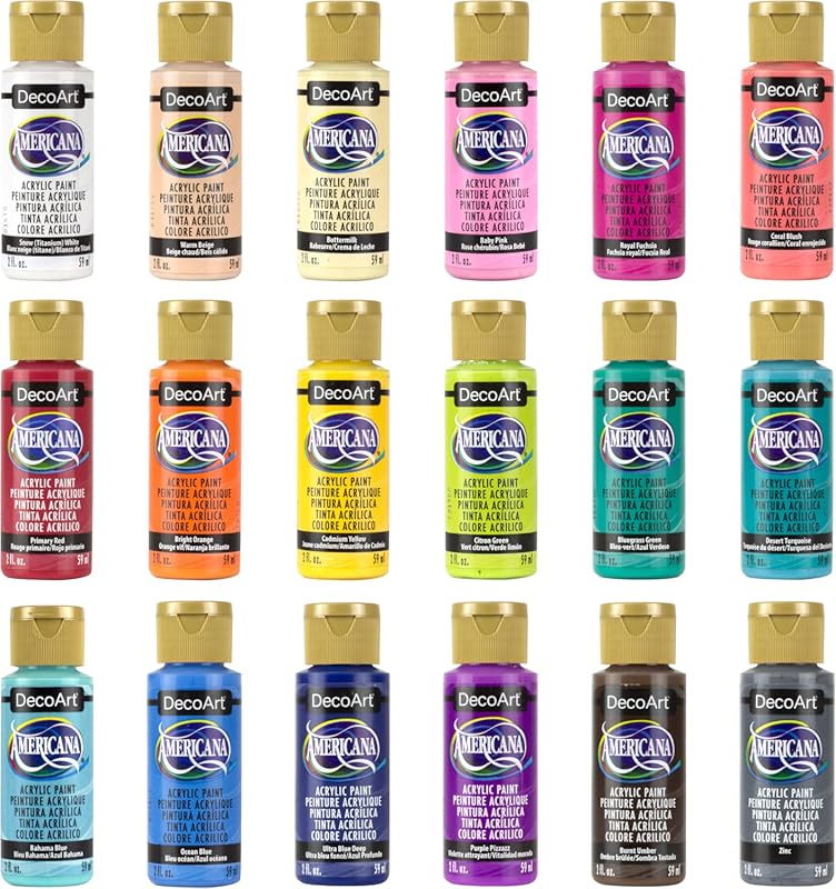 DecoArt Americana Acrylic Paint – 18 Colors, 2 fl oz, for Canvas and W