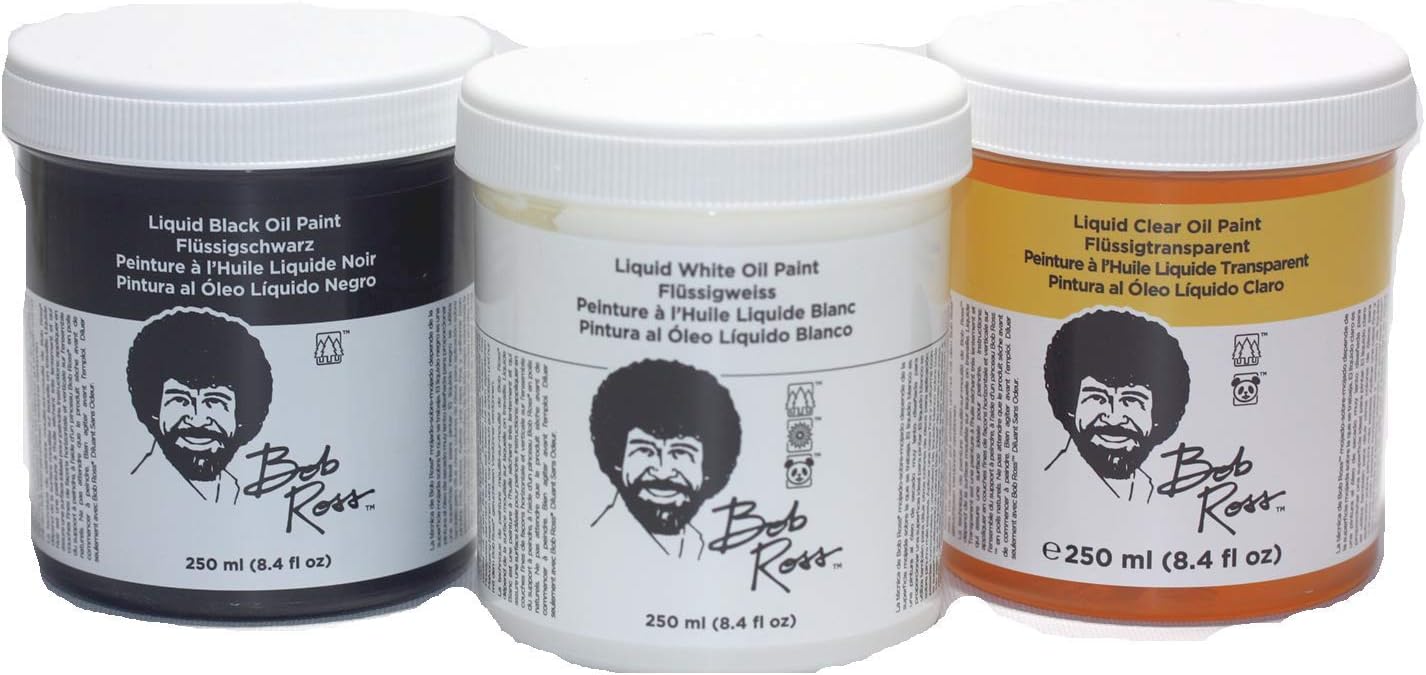 Bob Ross 3-Piece 8oz Basecoat Set - White, Black, Clear