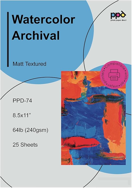 Printable Watercolor Paper for Inkjet Printers, 8.5x11 Inch Textured G