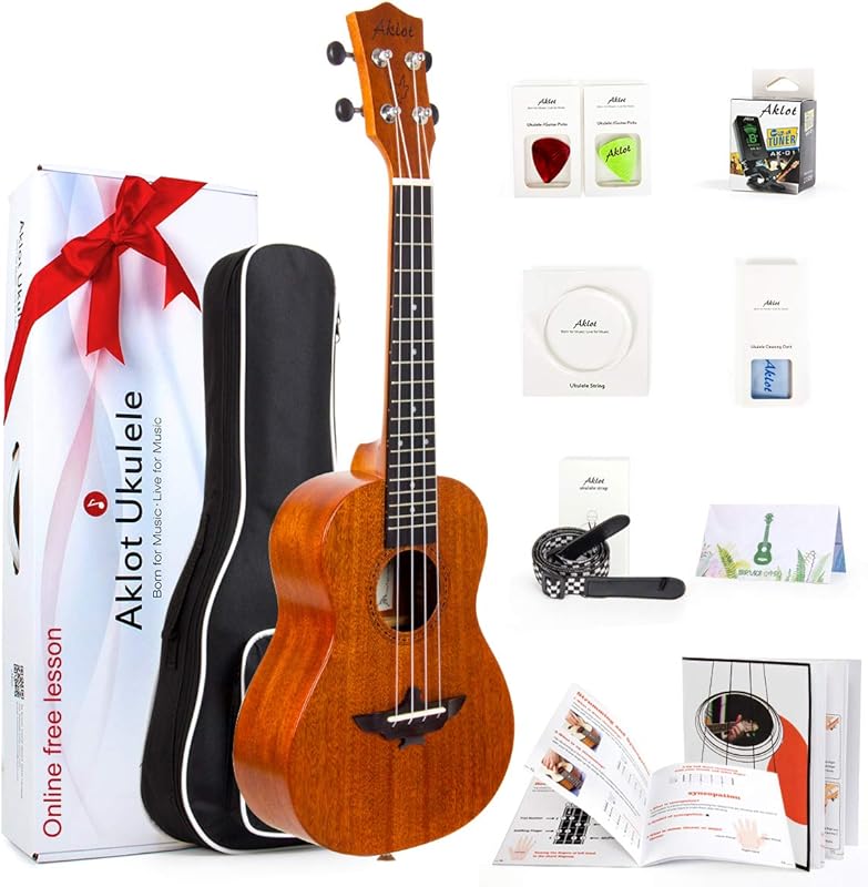 AKLOT 23 Inch Concert Ukulele, crafted from Solid Mahogany, ideal for 