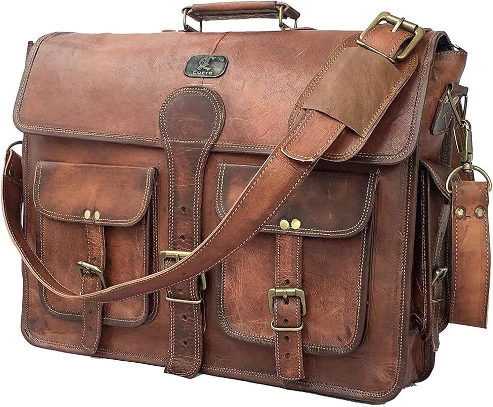 A Handmade Full Grain Leather Messenger Bag for Men, 18-inch Laptop Cr
