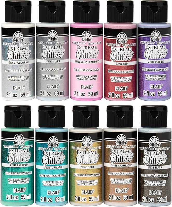 FolkArt Extreme Glitter Acrylic Craft Paint Set Formulated to be Non-T