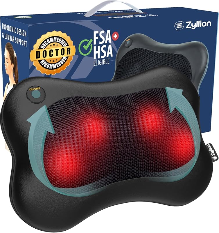 Zyllion Cordless Shiatsu Back and Neck Massage Cushion with Heat for D