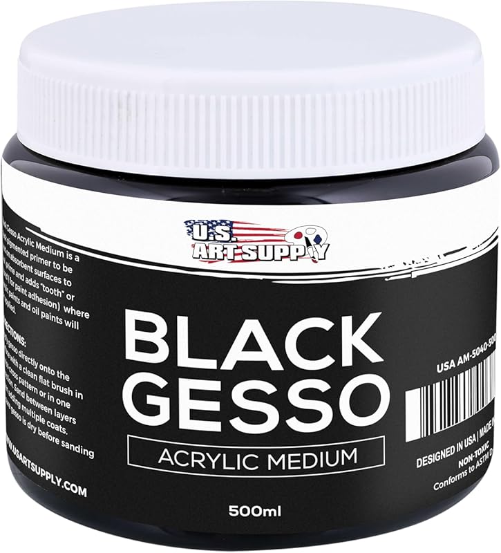 U.S. Art Supply Black Gesso Primer for Oil and Acrylic Paint, 500ml