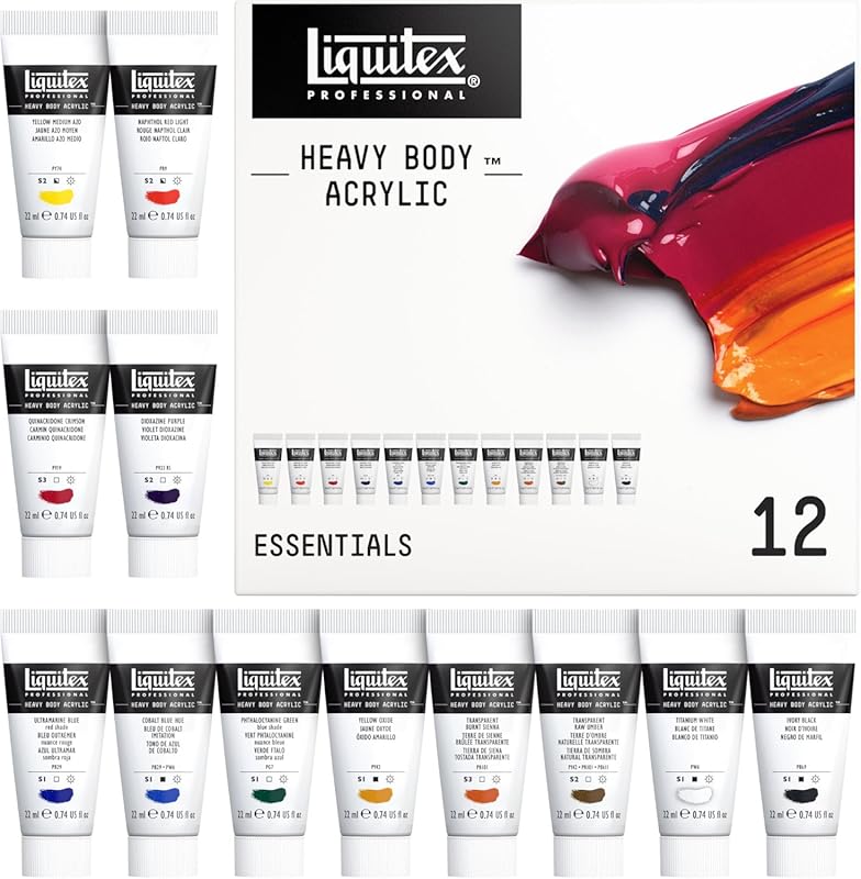 Liquitex Professional Heavy Body Acrylic Paint, 12 x 22ml , Essentials