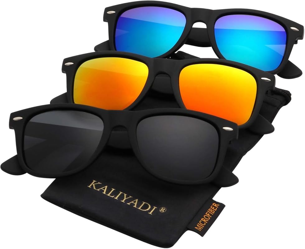 Three Polarized Sunglasses for Men with Matte Finish, Color Mirror Len