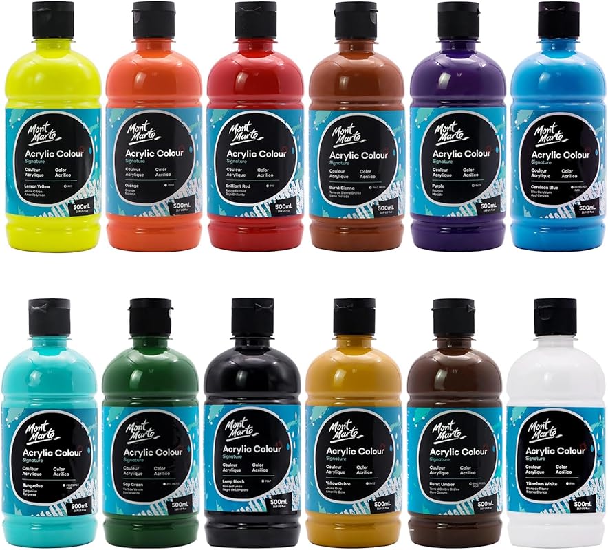 Mont Marte Signature Basic Color Acrylic Paint Set, 16.9oz , Semi-Matt