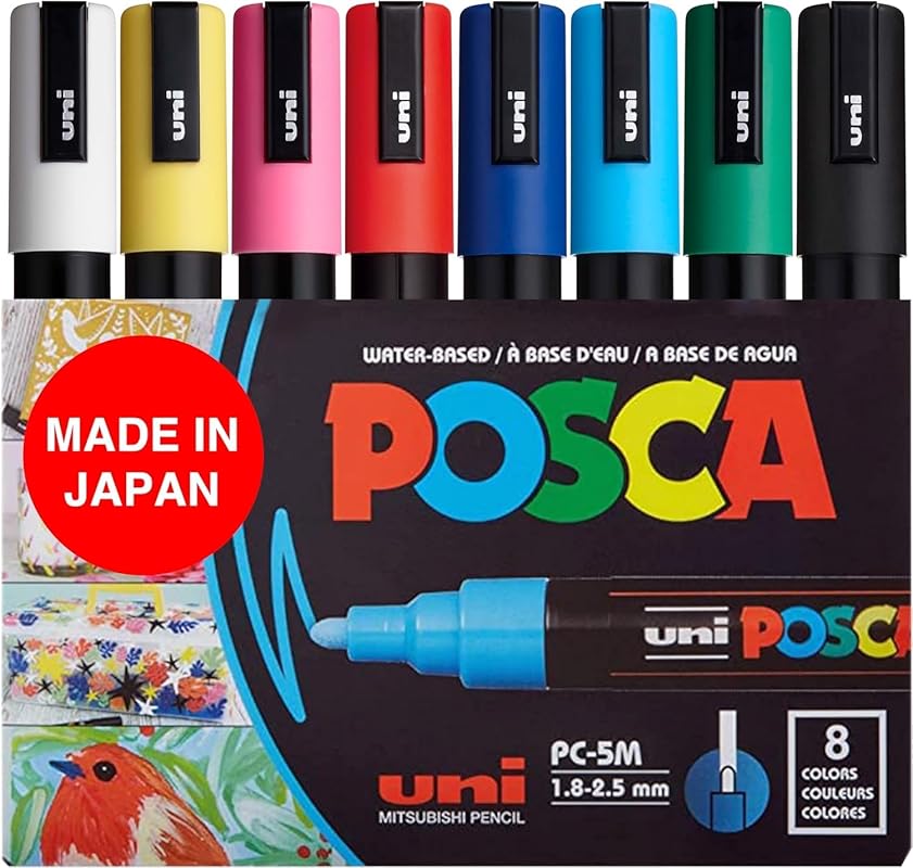 Posca 8-Color Paint Marker Set with Medium Tips for Versatile Art Proj