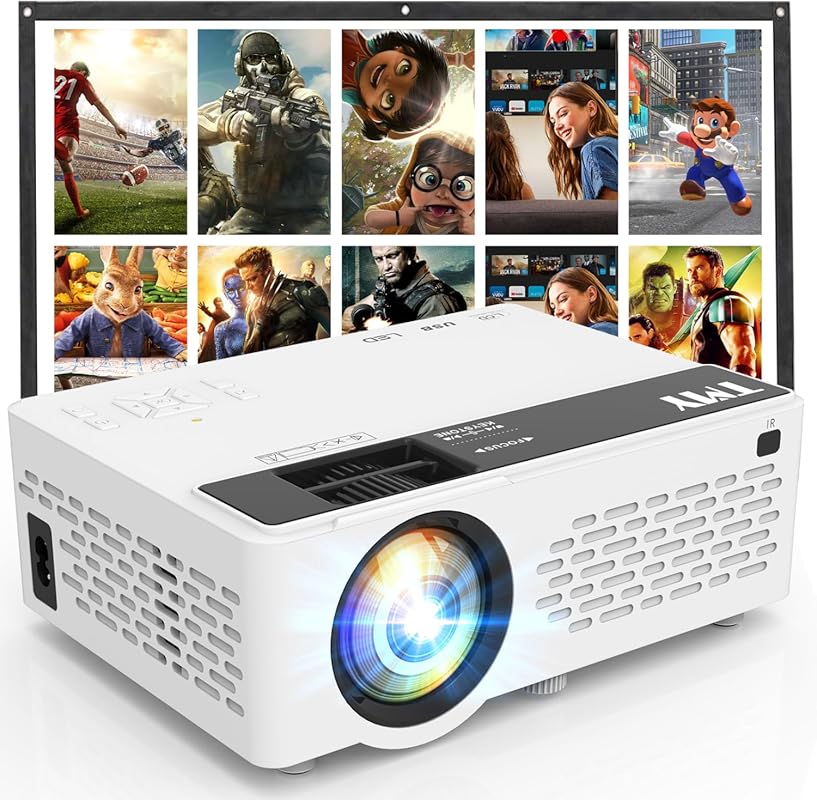 TMY 1080P Bluetooth Portable Mini Projector with Screen for Indoor and