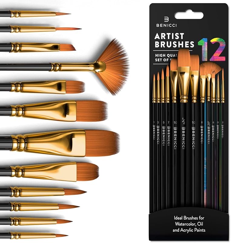 Professional Artist Paint Brush Set of 12 - Painting Brushes Kit for K