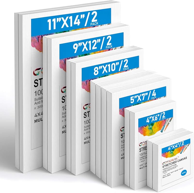 14-Piece Multi-Size Blank Canvas for Acrylic and Oil Painting – Ideal 