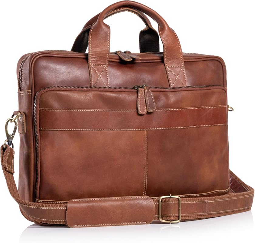 A Leather Laptop Messenger and Satchel Bag for Men and Women, Fits 16-