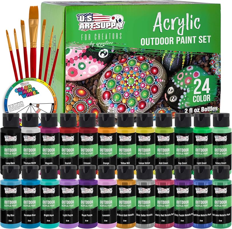 Professional 24-Color Outdoor Acrylic Paint – Includes Brushes, Ideal 