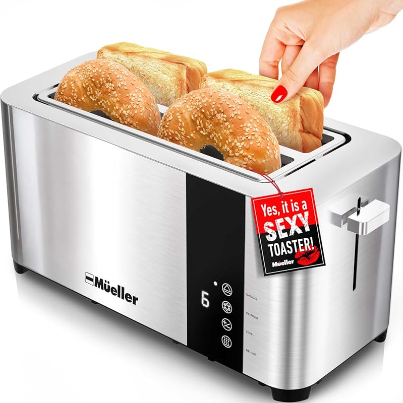Mueller 4-Slice Stainless Steel Toaster: Long, Extra-Wide Slots for So