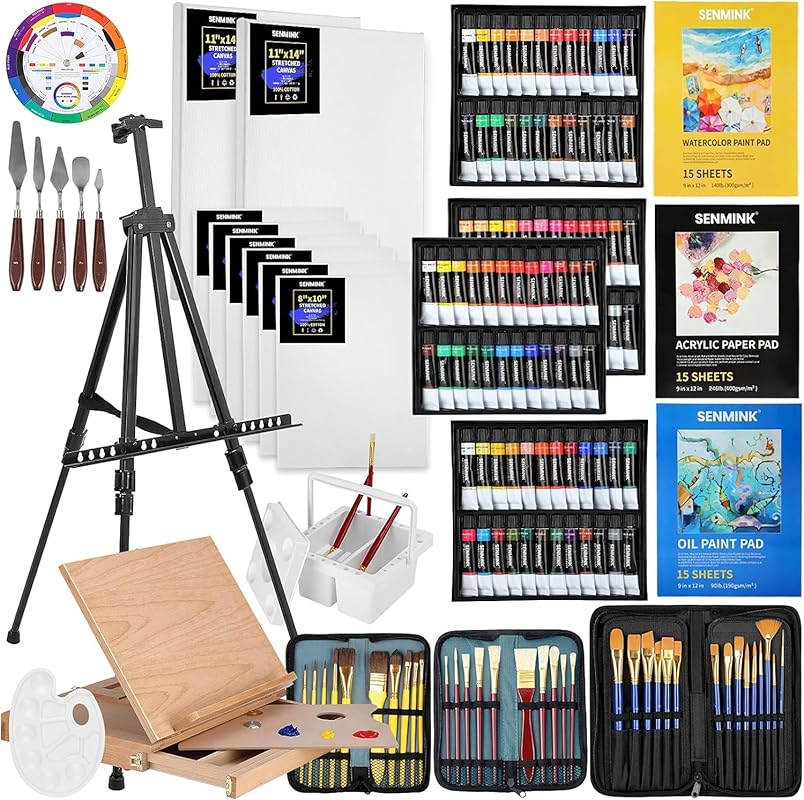 149-Piece Artist Painting Set with Wood and Aluminum Easel, 96 Paint C