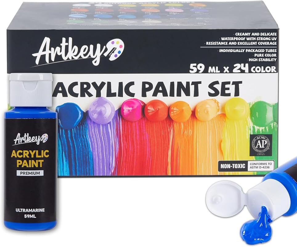 Artkey 24 Color Acrylic Fabric Paint Set, Ideal for Clothes and Crafts