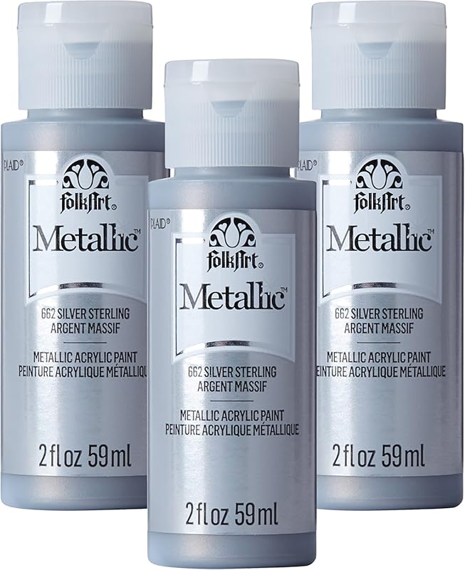 FolkArt Metallic Acrylic Paint, Silver Sterling  2 oz, 662A-