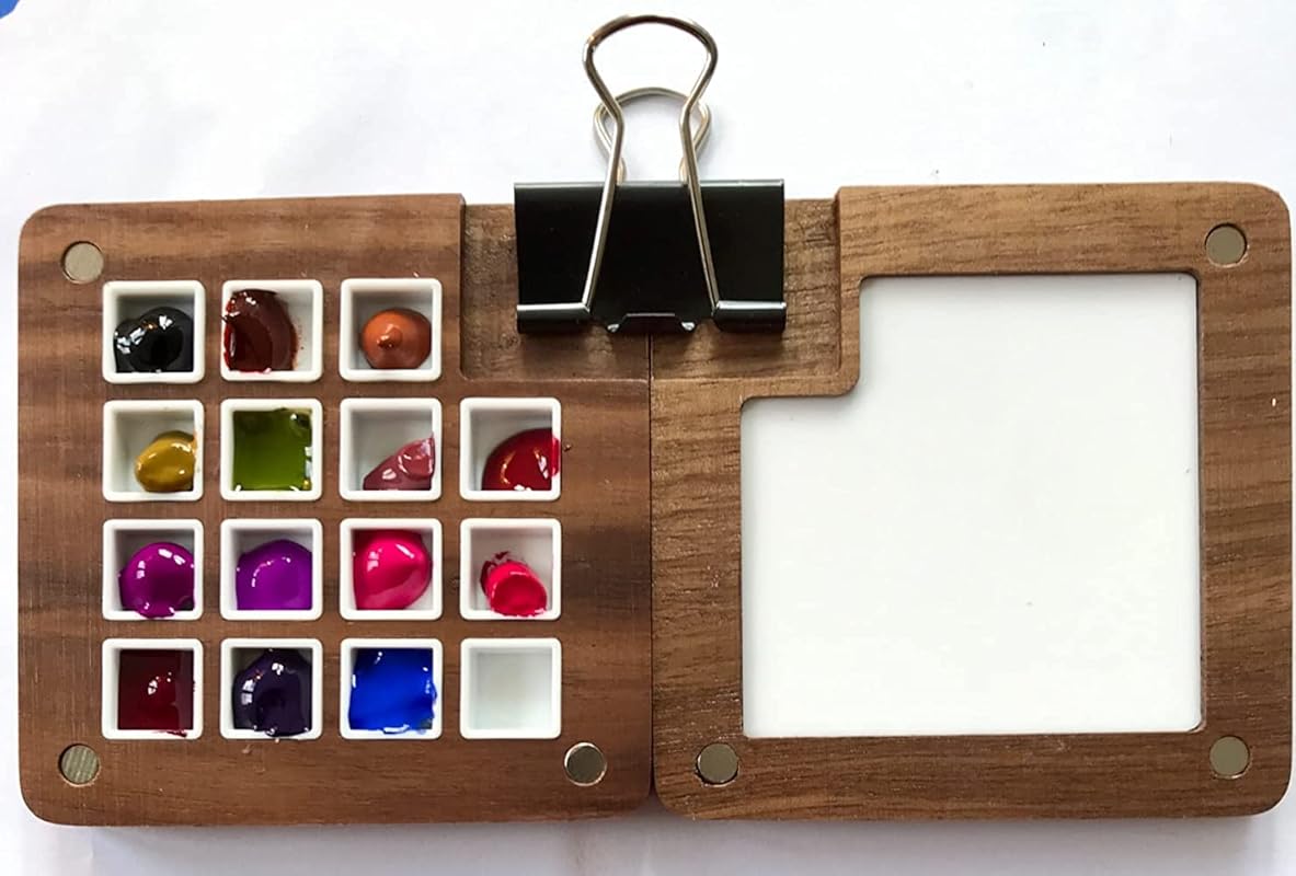 Portable Sketchbook Palette 15 Grids Wooden Mini Travel Paint Palette 