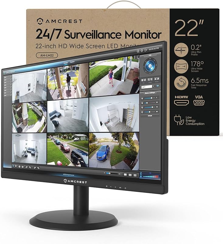22-inch Security Camera Monitor with Built-in Speakers, 1080p Display,