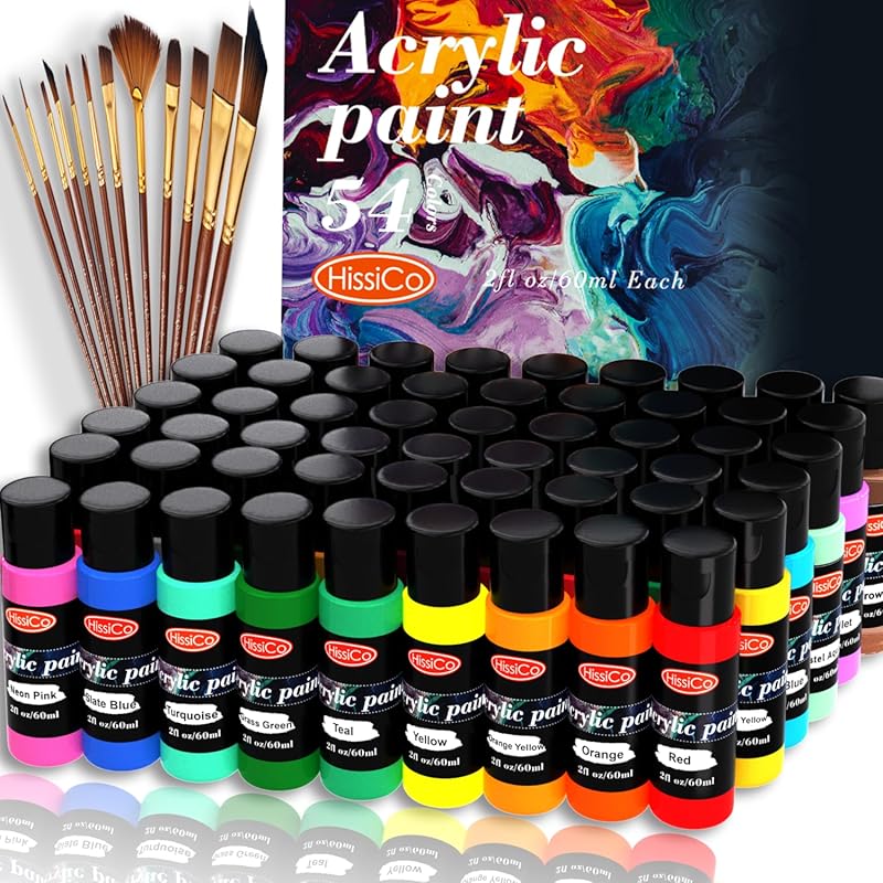 Acrylic Paint Set: 54 Vibrant Colors with Rich Pigments for Dynamic Fl